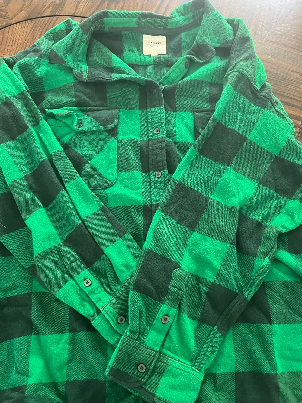 aerie Men’s XL Green Black Plaid Flannel Long Sleeve Point Collar Button-Up #495